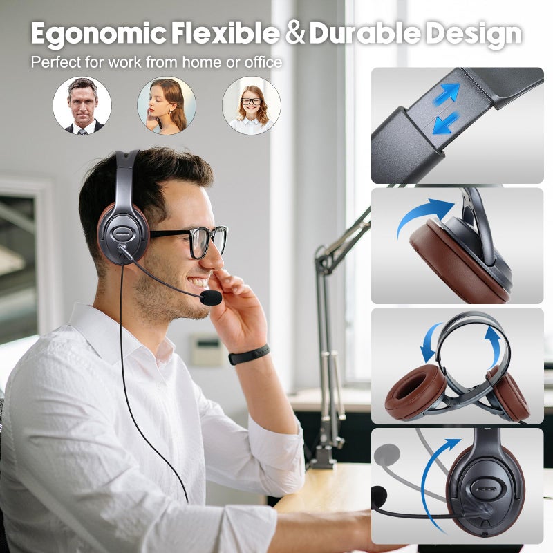 EMAIKER Noise Canceling USB Headphones with Microphone & in-Line Controls for Dragon Dictation, Over Ear PC Headphones for Office Work from Home Skype Teams Zoom Meeting WebEx Softphone - Image 4
